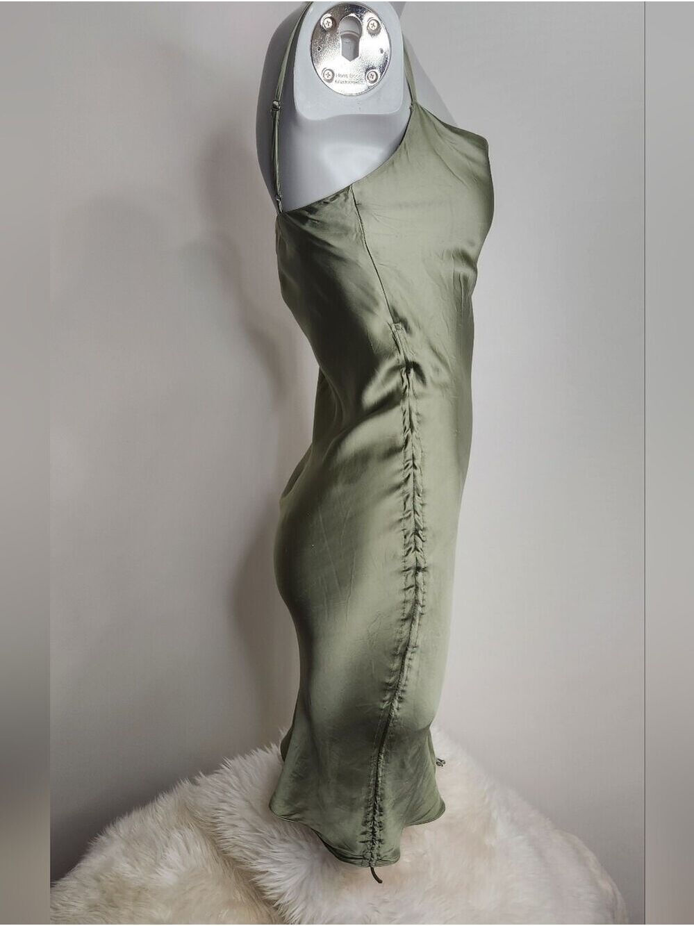 Aritzia Wilfred Only Ruched Adjustable Slip Dress In Sage Frost Green Size XXS - Picture 6 of 14